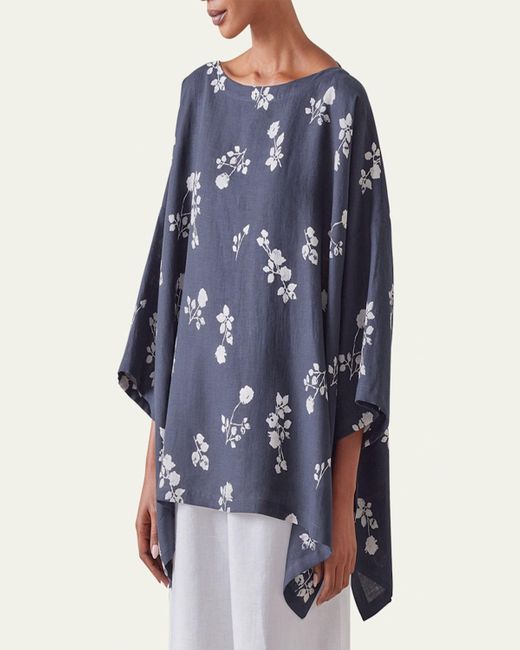 Eskandar Blue Dps Scoop-Neck 3/4-Sleeve Top (Mid Plus Length)