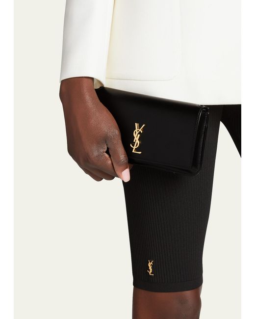 Saint Laurent Black Ysl Monogram Phone Holder Crossbody Bag In Leather