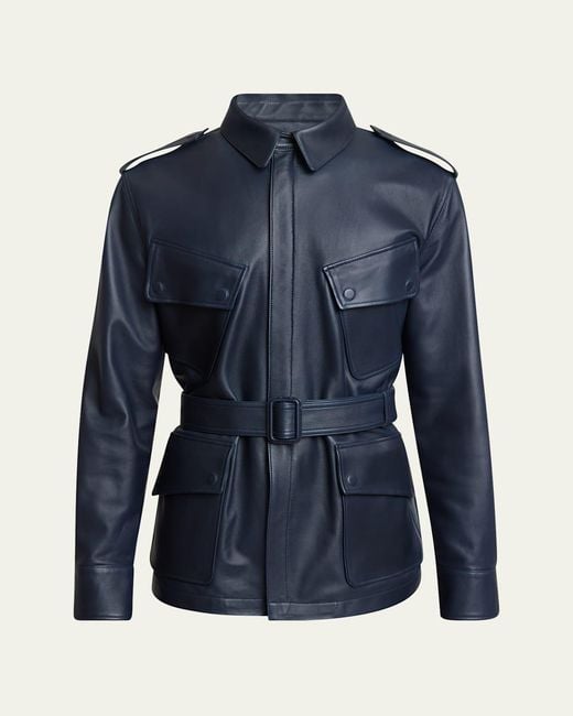 Givenchy Blue Leather Safari Jacket for men
