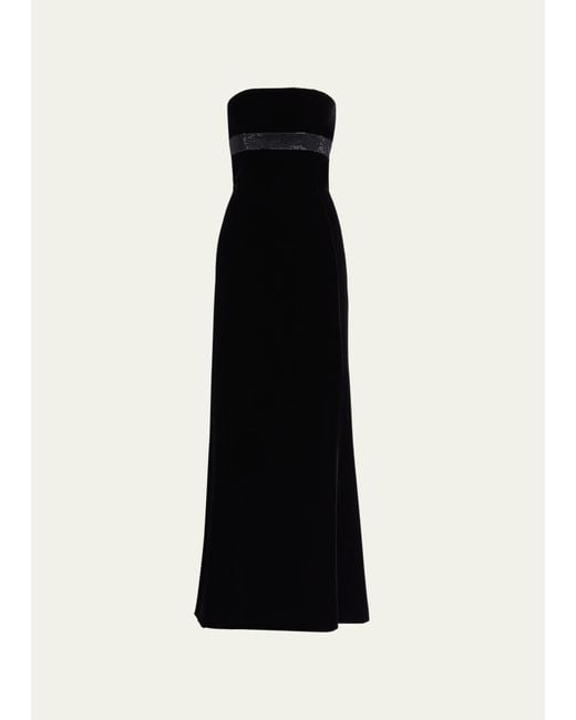 Giorgio Armani Black Strapless Strass Embellished Velvet Trumpet Gown