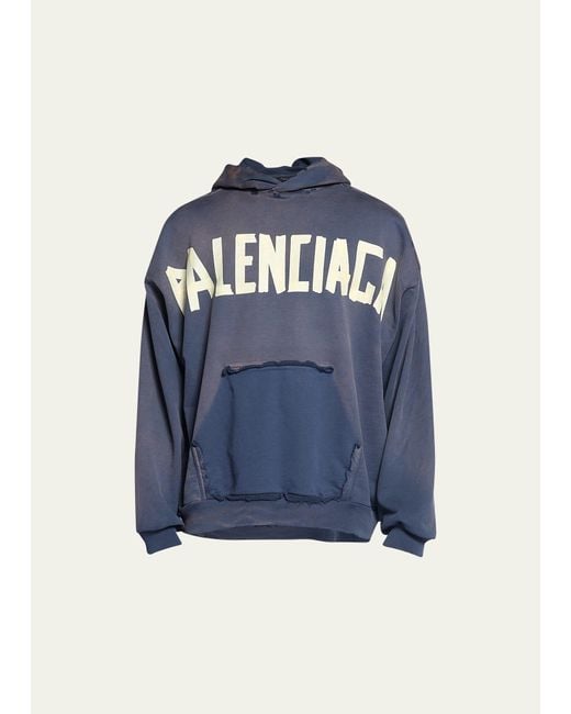 Balenciaga Blue Taped Logo Hoodie With Ripped Pocket for men