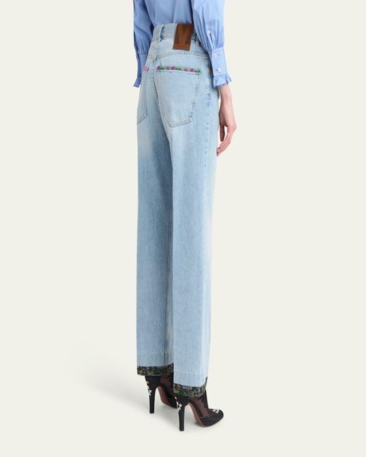 Valentino Garavani Blue Floral Trimmed Pants