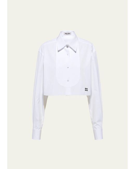 Miu Miu White Boxy Poplin Cropped Shirt