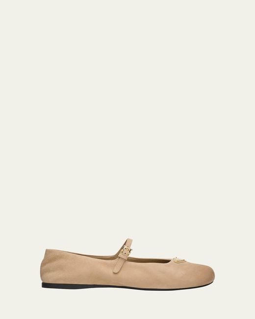 Prada Suede Mary Jane Ballerina Flats in Natural | Lyst