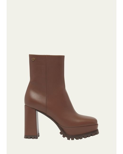 Gianvito Rossi Brown Leather Square-toe Platform Booties