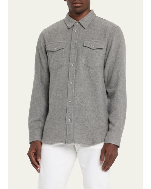 God's True Cashmere Gray Grey Solid Cashmere Shirt for men
