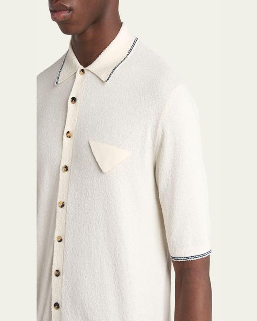 Bottega Veneta Natural Stripe Intarsia Knit Polo Shirt for men