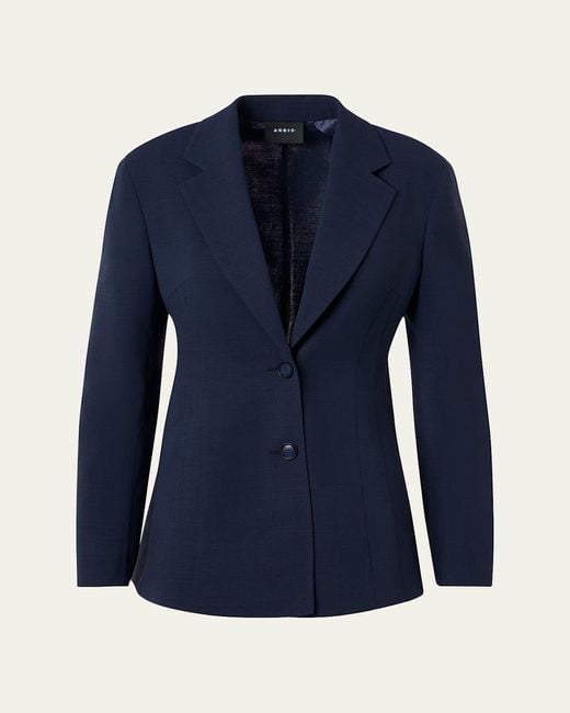 Akris Blue Walker Double-Face Wool Single-Breasted Jacket