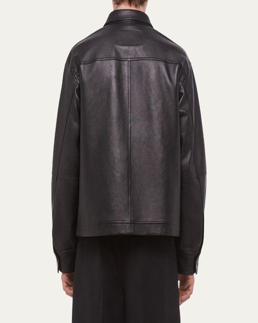 Helmut Lang Black Bonded Leather Snap-Front Jacket for men