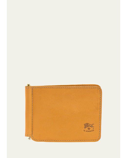 Il Bisonte Orange Leather Bifold Wallet W/ Money Clip for men