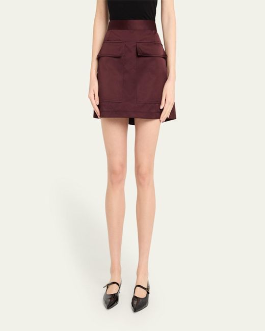 Plan C Red A-Line Satin Mini Skirt