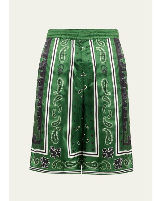 Off-White c/o Virgil Abloh Green Silk Bandana-city Print Shorts for men