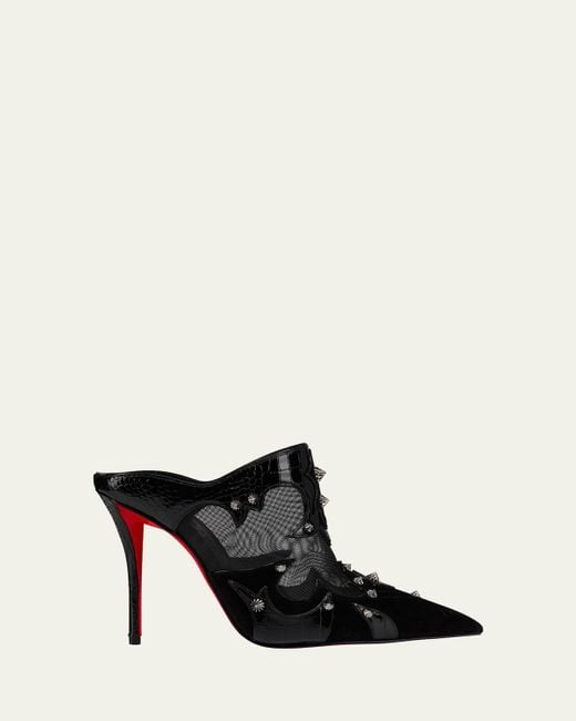 Christian Louboutin Black Mulatiag Suede Mesh Sole Mule Pumps