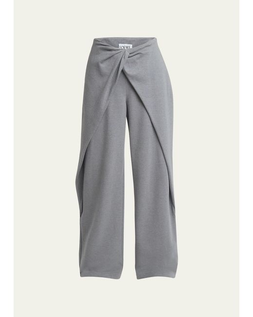 Loewe Gray Wide-leg Draped Pants With Knot Detail