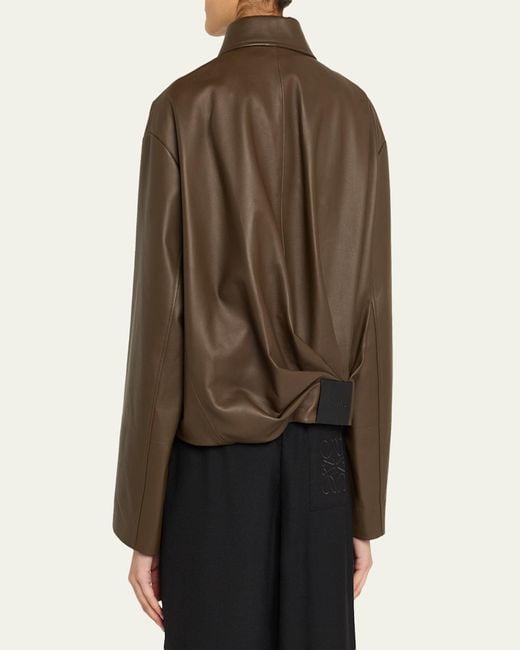 Loewe Brown Leather Draped Bomber Jacket