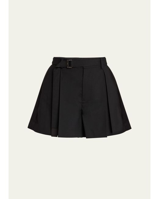 Sacai Black Belted Pleated Suiting Shorts