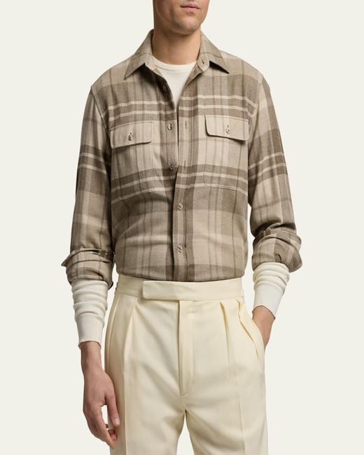 Ralph Lauren Natural Cooper Cashmere Plaid Double-Pocket Sport Shirt for men