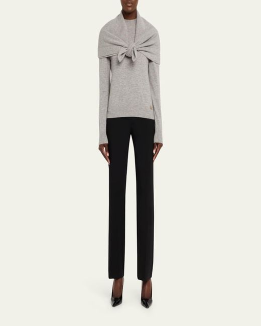 Oscar de la Renta Gray Mockneck Cashmere Knit Scarf Sweater