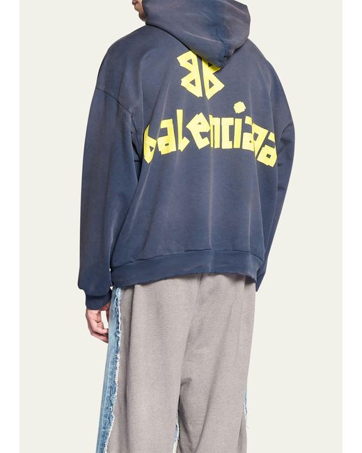 Balenciaga Blue Taped Logo Hoodie With Ripped Pocket for men
