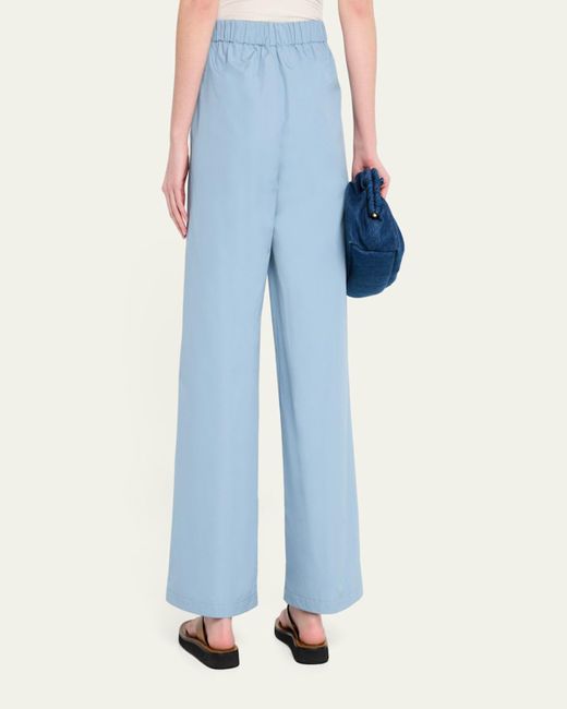 Lafayette 148 New York Blue Riverside Wide-Leg Organic Cotton Poplin Pants