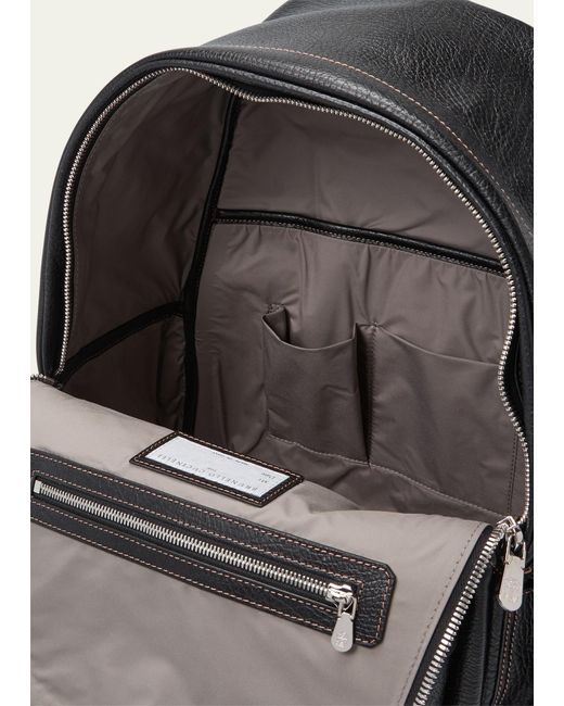 Brunello Cucinelli Black Grained Leather Backpack for men