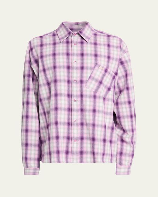 ERL Men's Pink Plaid Button-Down Shirt With Assymetric Pocket