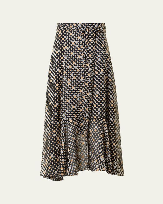 Akris Punto Multicolor Polka Dot Devore Crepe Georgette Midi Boho Skirt
