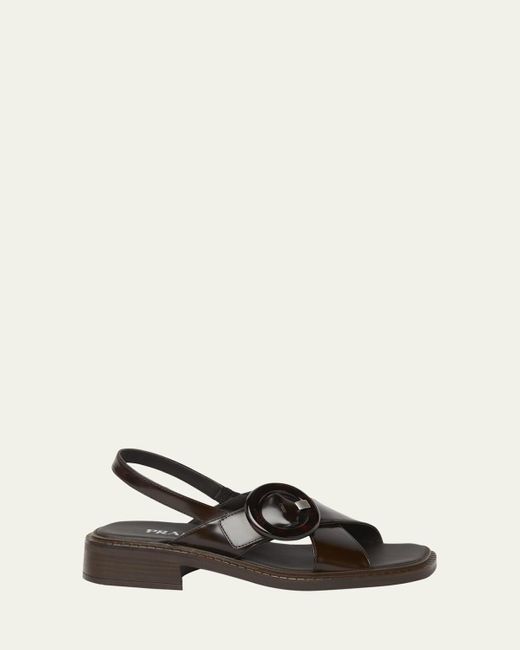 Prada Natural Leather Crisscross Slingback Sandals