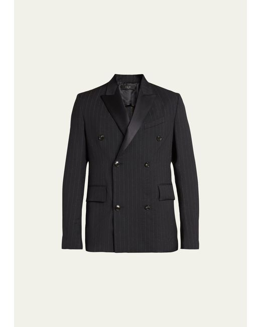 Amiri Black Double-breasted Metallic Pinstripe Tuxedo Jacket for men