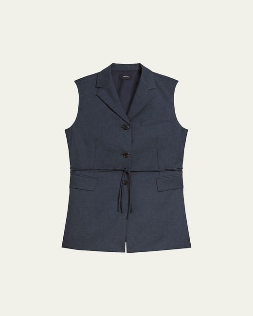 Theory Blue Three-Button Slash Vest