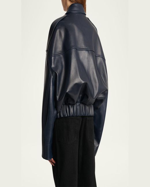 Khaite Blue Owey Leather Bomber Jacket