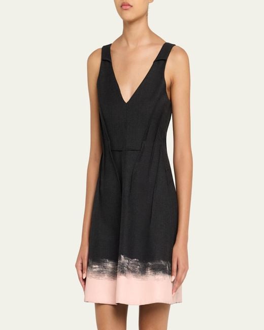 Jason Wu Black Glen Plaid Sleeveless Painted-Hem Mini Dress