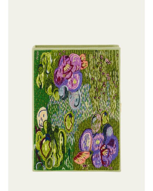 Olympia Le-Tan Green Monet Waterlilies Book Clutch Bag