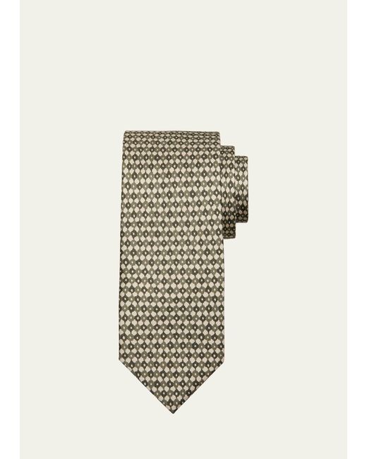 Brioni White Silk Geometric-print Tie for men