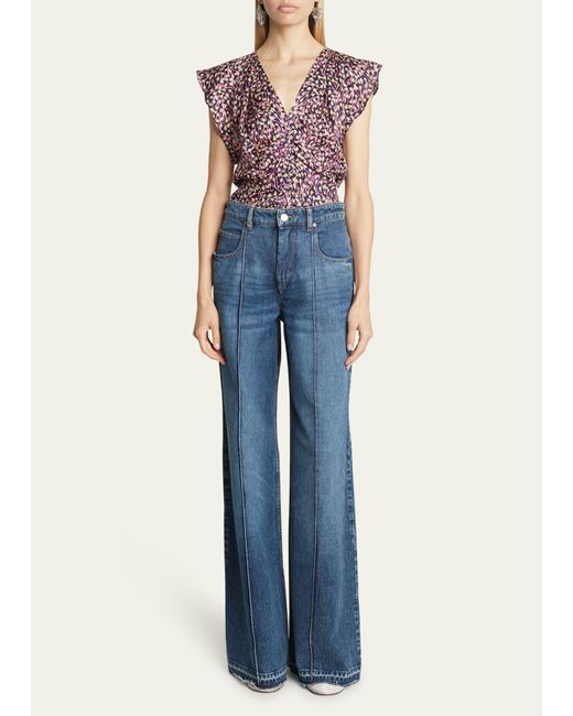 Isabel Marant Purple Lonea Printed Center Ruched Blouse