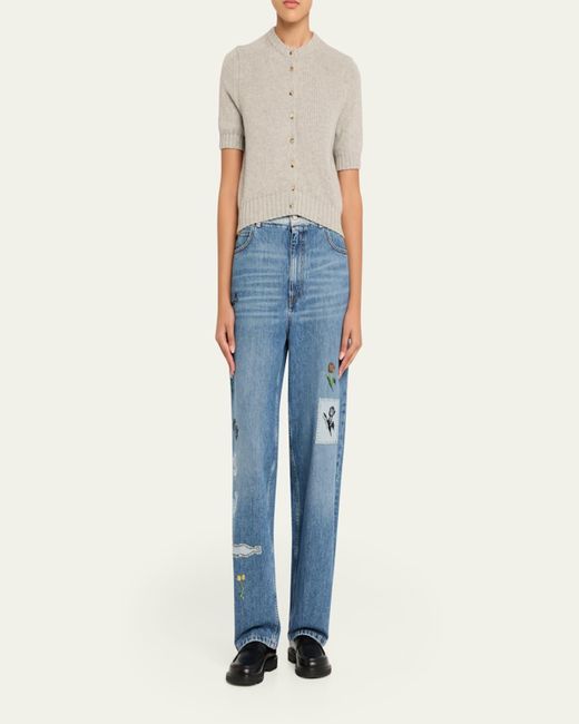 Marni Blue Embroidered Straight-Leg Denim Trousers