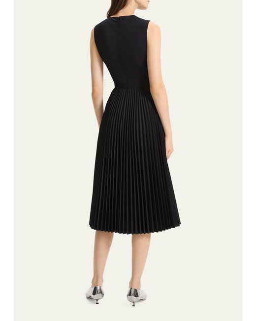 Theory Black Pleated-skirt Sleeveless Midi Dress