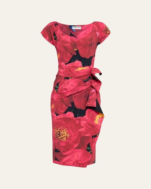 La Petite Robe Di Chiara Boni Women's Pink Ruffle Floral-Print Bodycon Midi  Dress