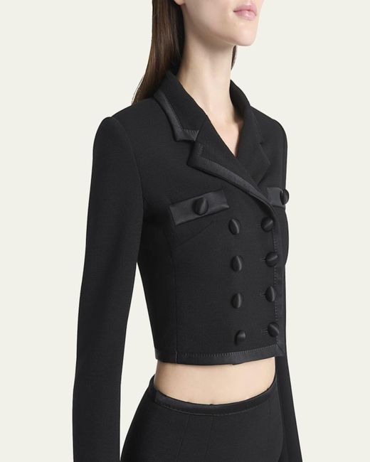 Dolce & Gabbana Black Satin-Trim Double-Breasted Crepe Crop Jacket