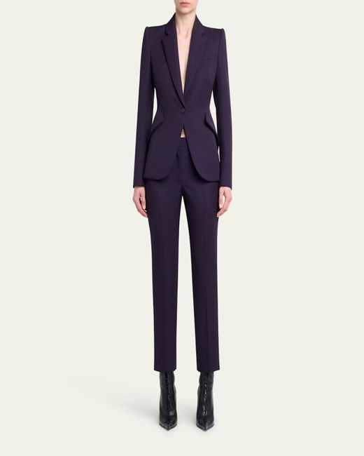 Alexander McQueen Blue Grain De Poudre Wool Single-Breasted Blazer