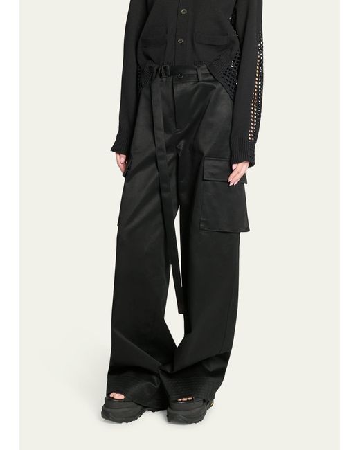 Sacai Black Belted Wide-leg Cargo Trousers