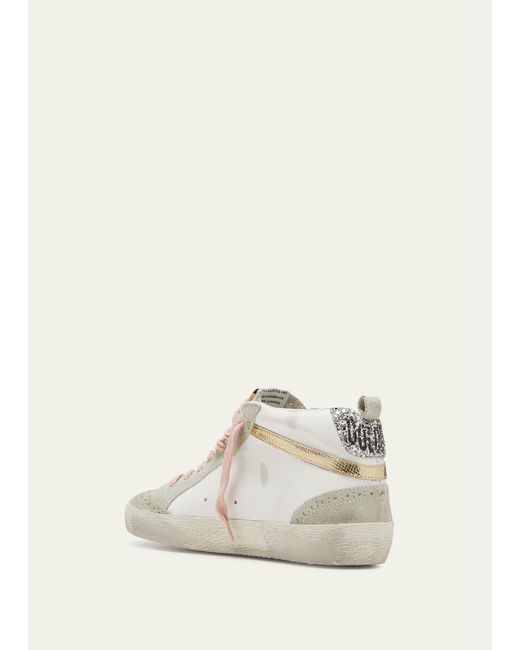 Golden Goose Deluxe Brand Natural Mid Star Mixed Leather Glitter Sneakers