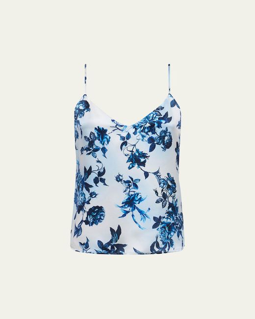 L'Agence Blue Painterly Floral Jane Spaghetti-Strap Top