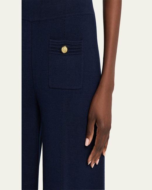 L'Agence Blue Madrid Wide-Leg Knit Pants