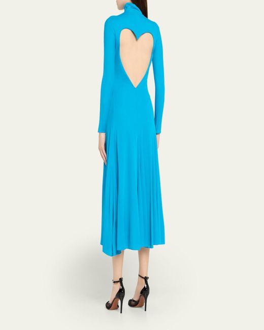 Alaïa Blue Heart Cutout Turtleneck Long-Sleeve Maxi Dress