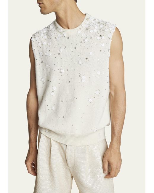 Amiri White Floral Beaded Sweater Vest for men