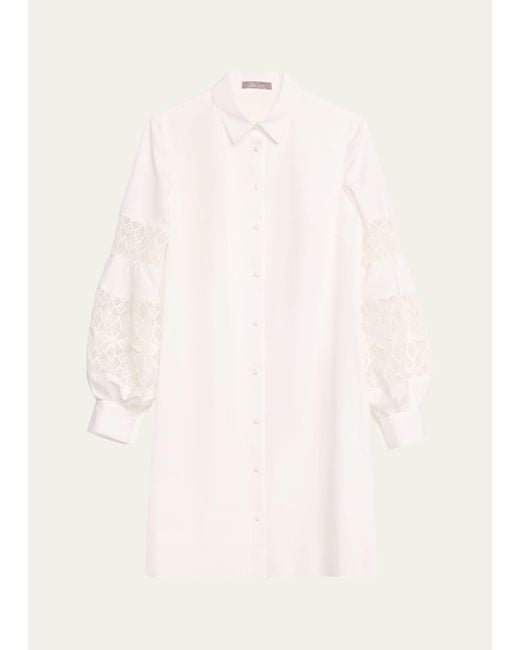 Lela Rose Natural Lace-inset Blouson-sleeve Shirt Dress