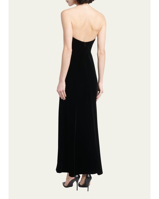 Giorgio Armani Black Velvet Strapless Gown With Crystal Panel