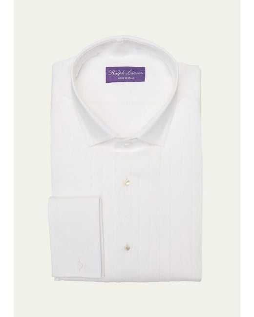 Ralph Lauren Purple Label White Linen French Cuff Tuxedo Shirt for men