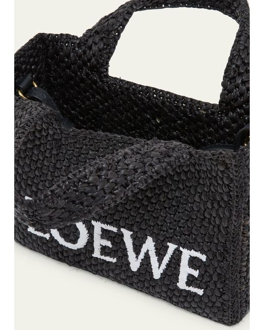 Loewe Black X Paula's Ibiza Font Logo Mini Tote Bag In Raffia